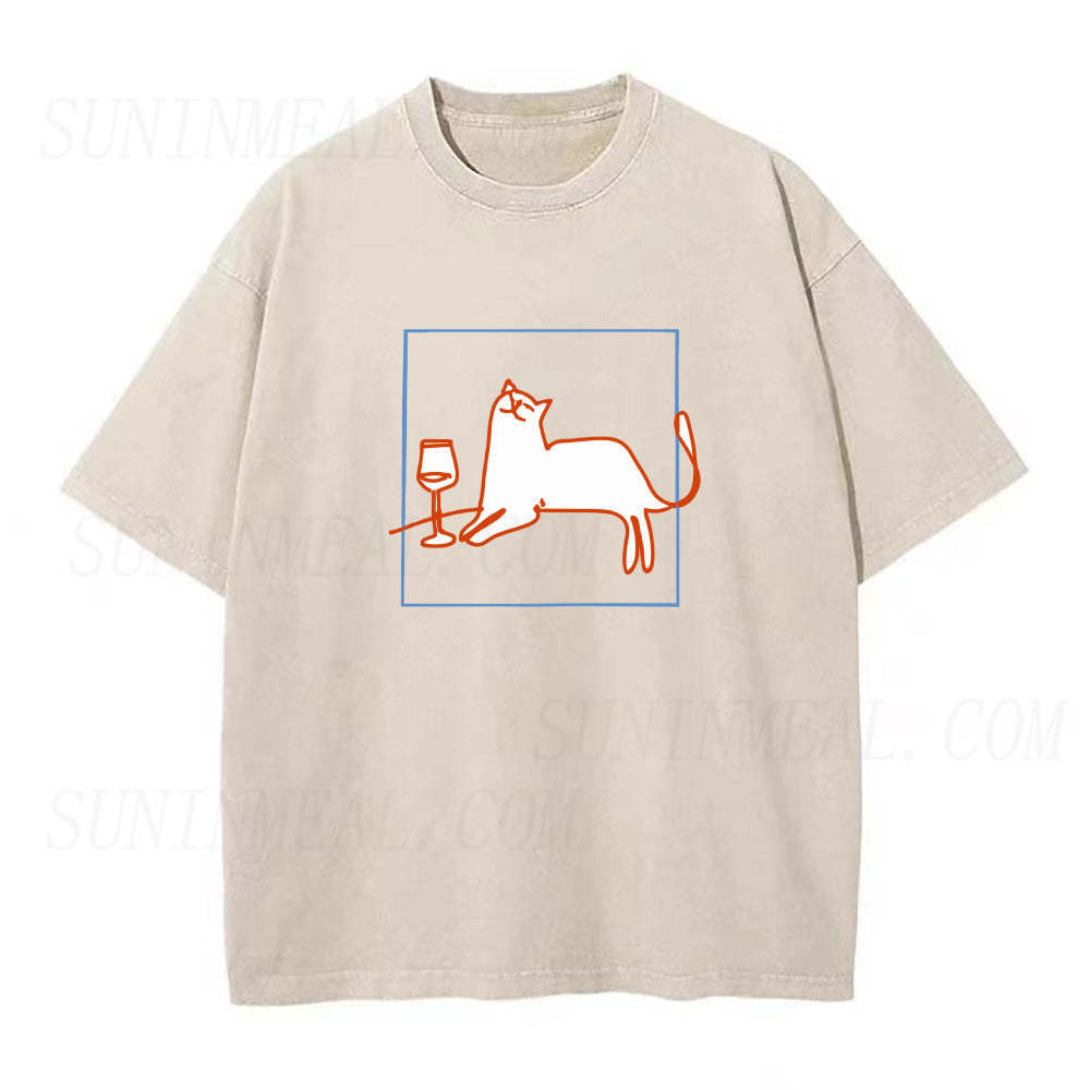 orange cat with wine unisex Tee