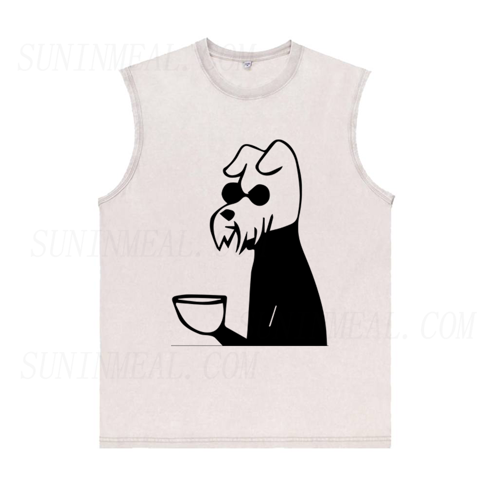 Dog Drinking A Cup of Coffee Unisex Tank Top