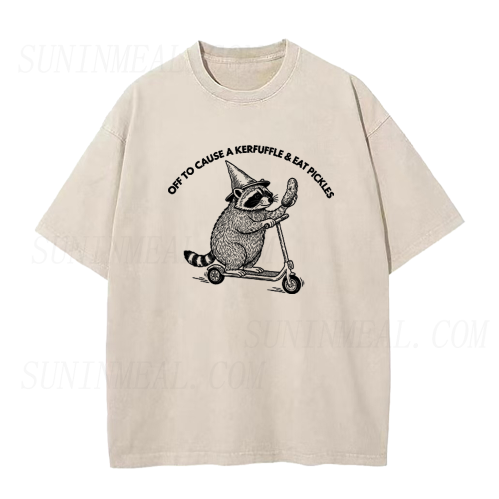 Off To Cause A Kerfuffle & Eat Pickles Raccoon Unisex Tee