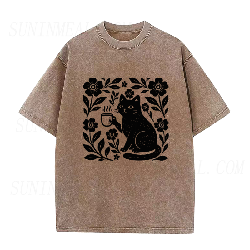 Black Cat Coffee Floral Unisex Tee