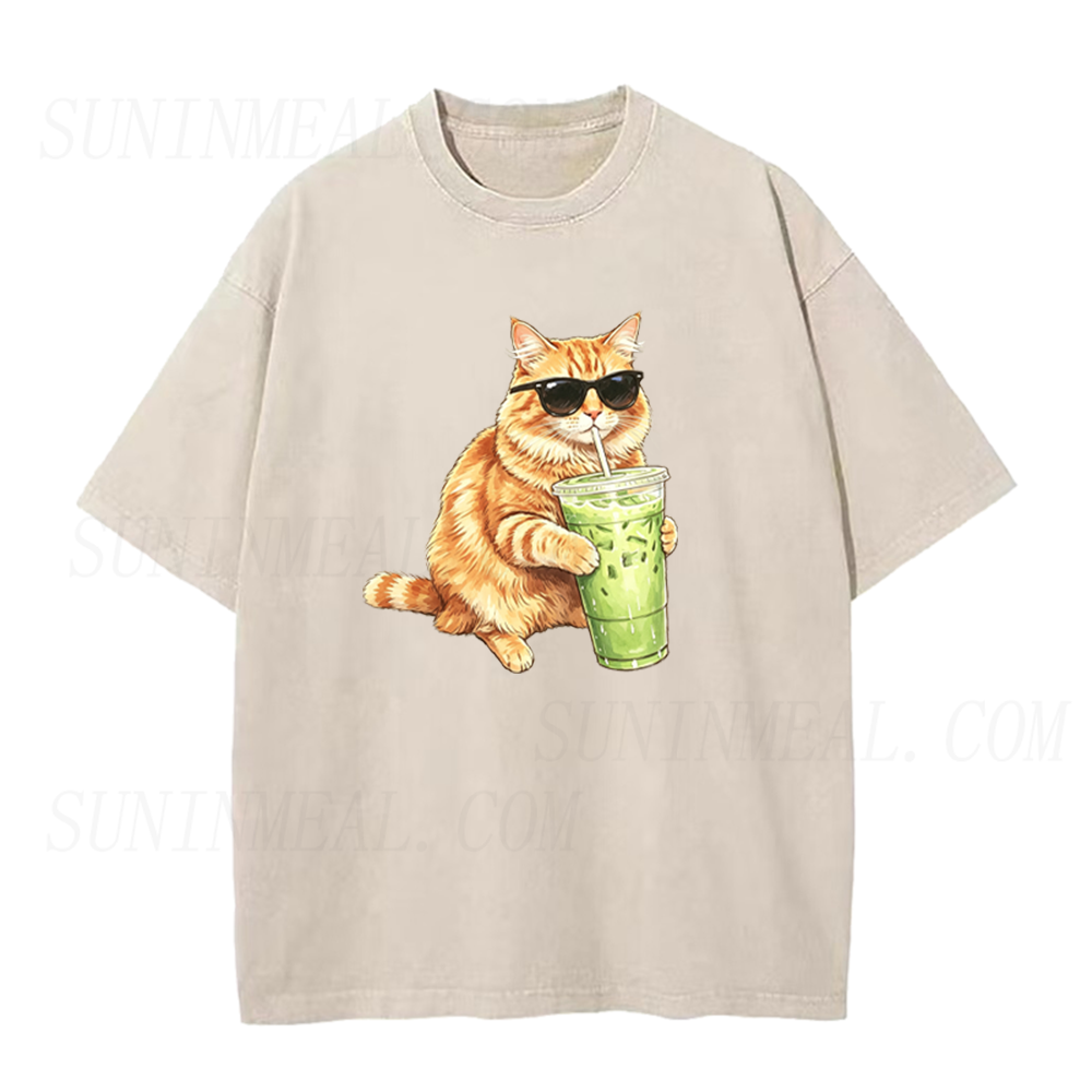 Funny Cat Drinking Matcha Unisex Tee