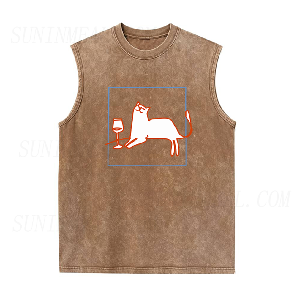 Orange Cat with Wine Unisex Tank Top