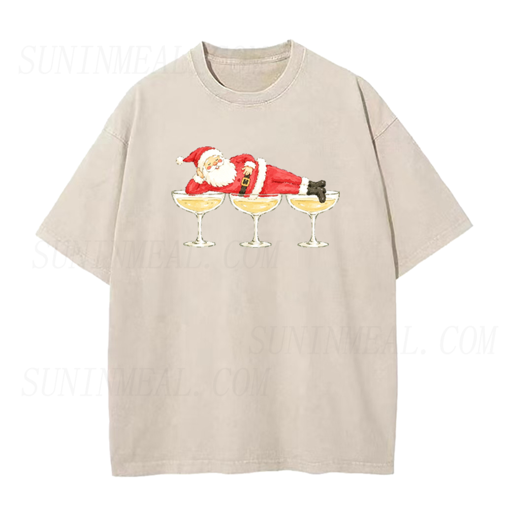 Funny Santa Champagne Christmas Graphic Unisex Tee