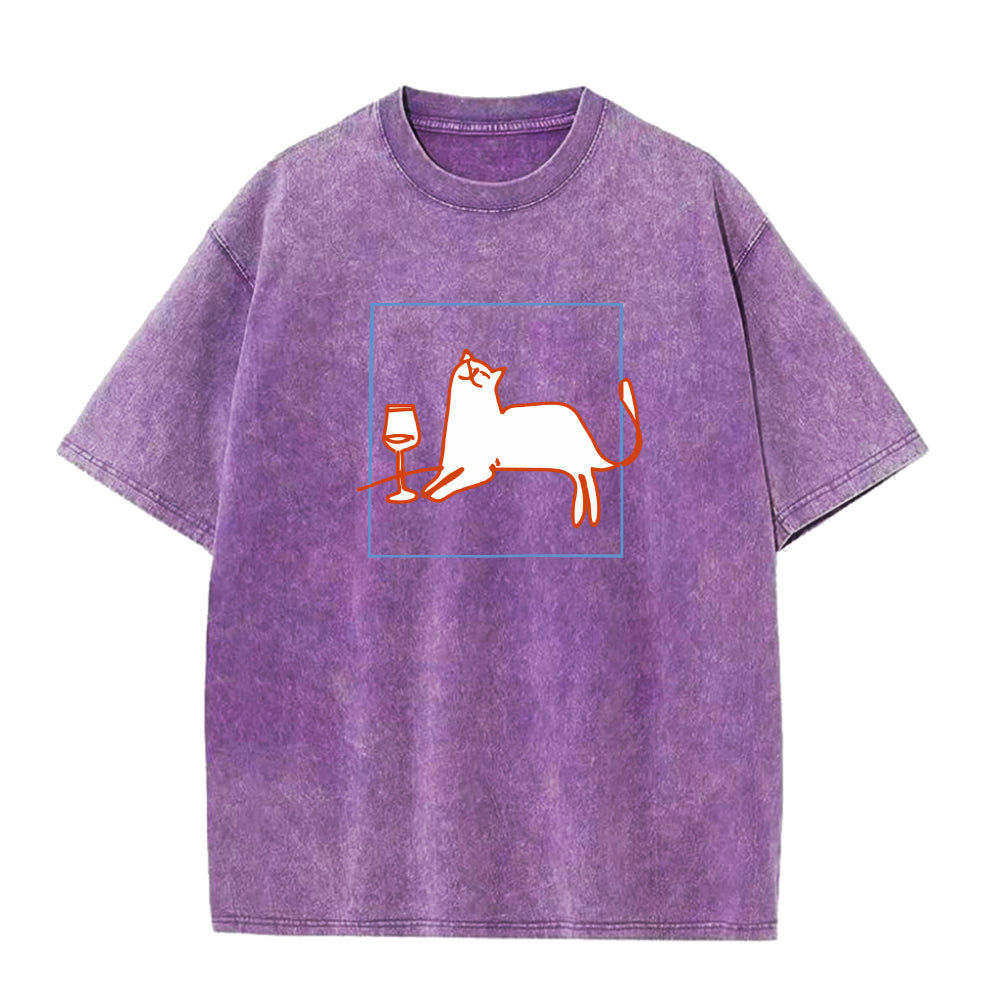 orange cat with wine unisex Tee