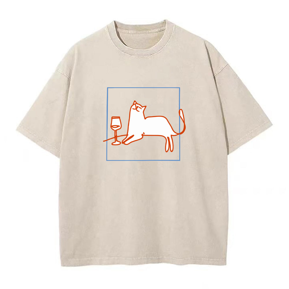 orange cat with wine unisex Tee