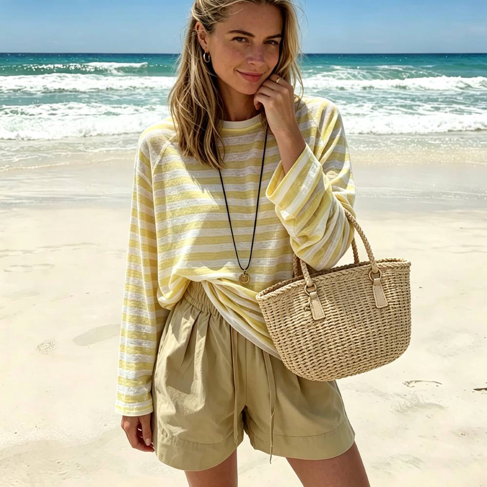 Casual Loose Striped Lightweight Long Sleeve Sun Protection Tee
