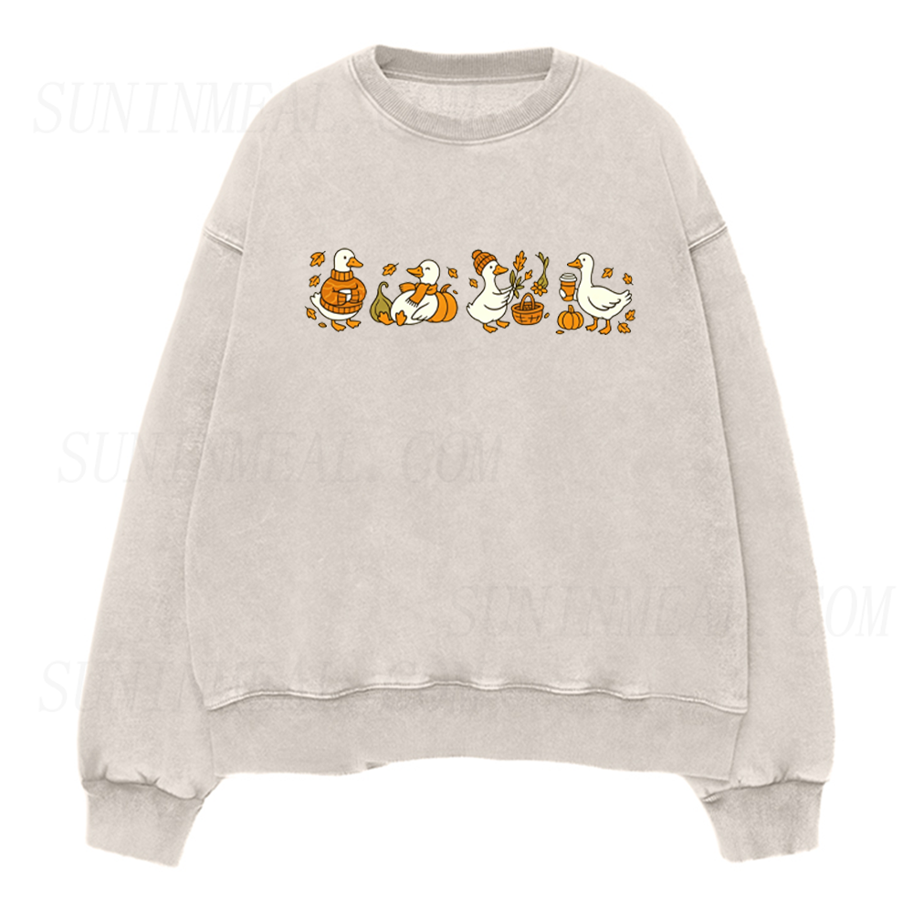 Fall Cute Goose Pumpkin Unisex Crewneck Sweatshirt