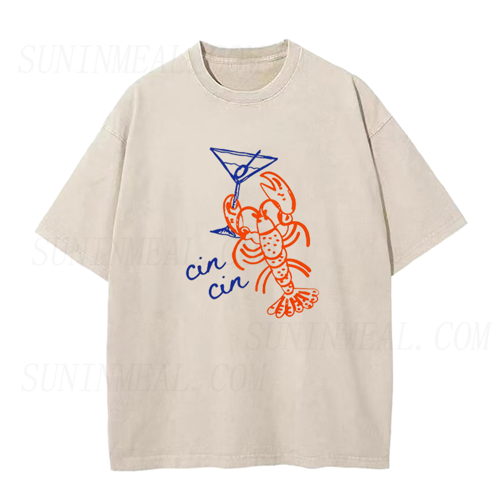 Cin Cin Lobster Martini Line Art Unisex Tee