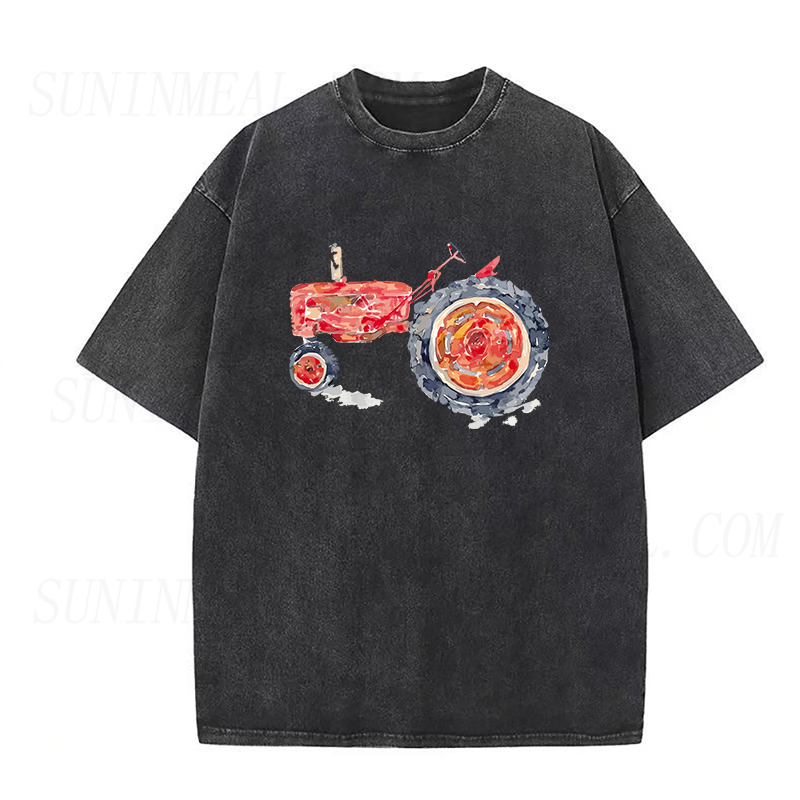 赤いトラクターのユニセックスTシャツ