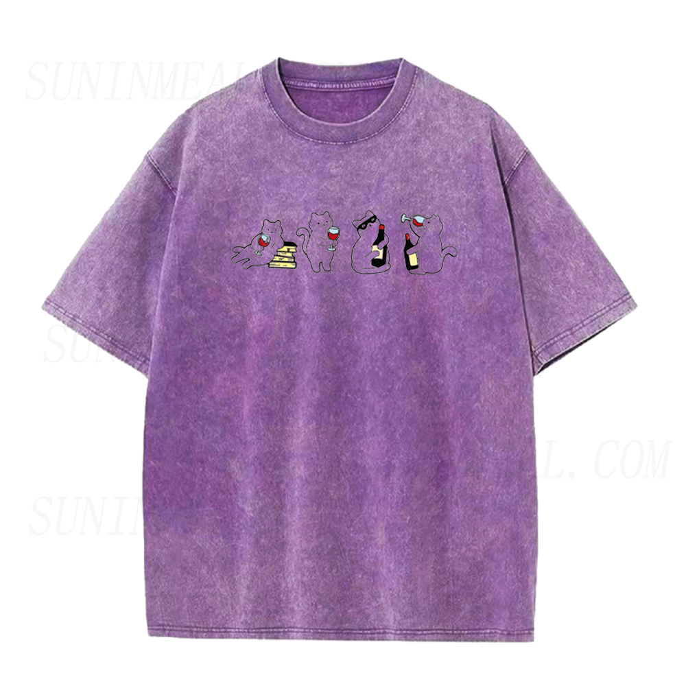 Cute Wine Cat Party Graphic Unisex Tee