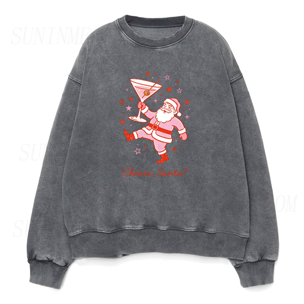 Funny Cheers Santa Cocktail Christmas Holiday Unisex Crewneck Sweatshirt