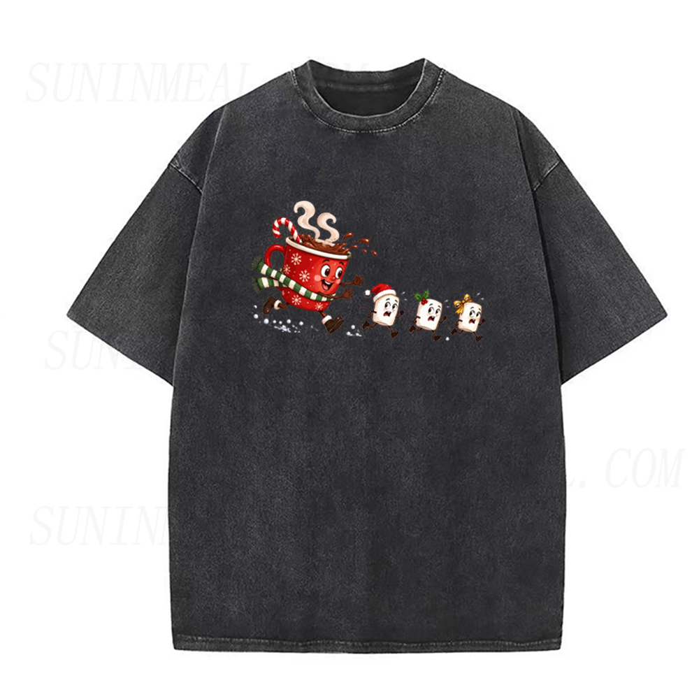 Funny Christmas Hot Cocoa Chasing Marshmallows Unisex Tee