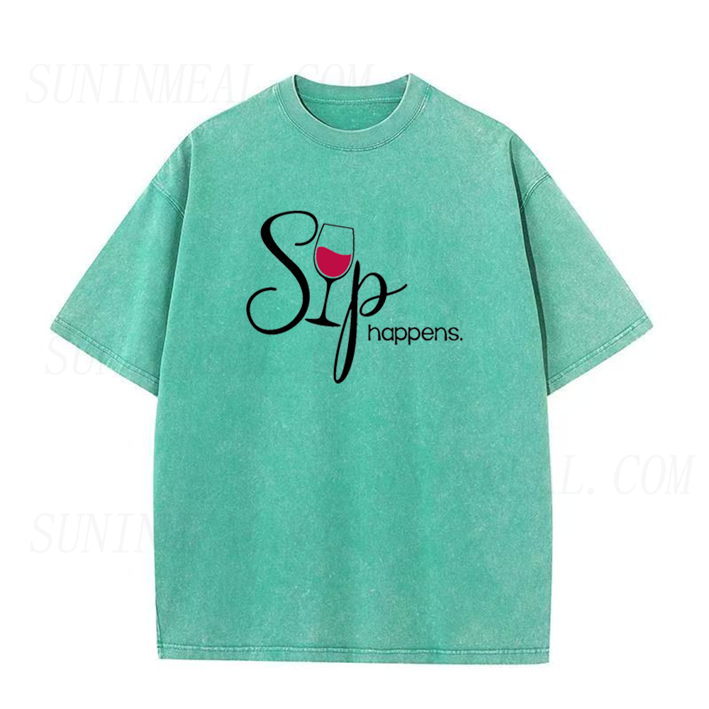 Retro Sip Happens Wine Unisex Tee