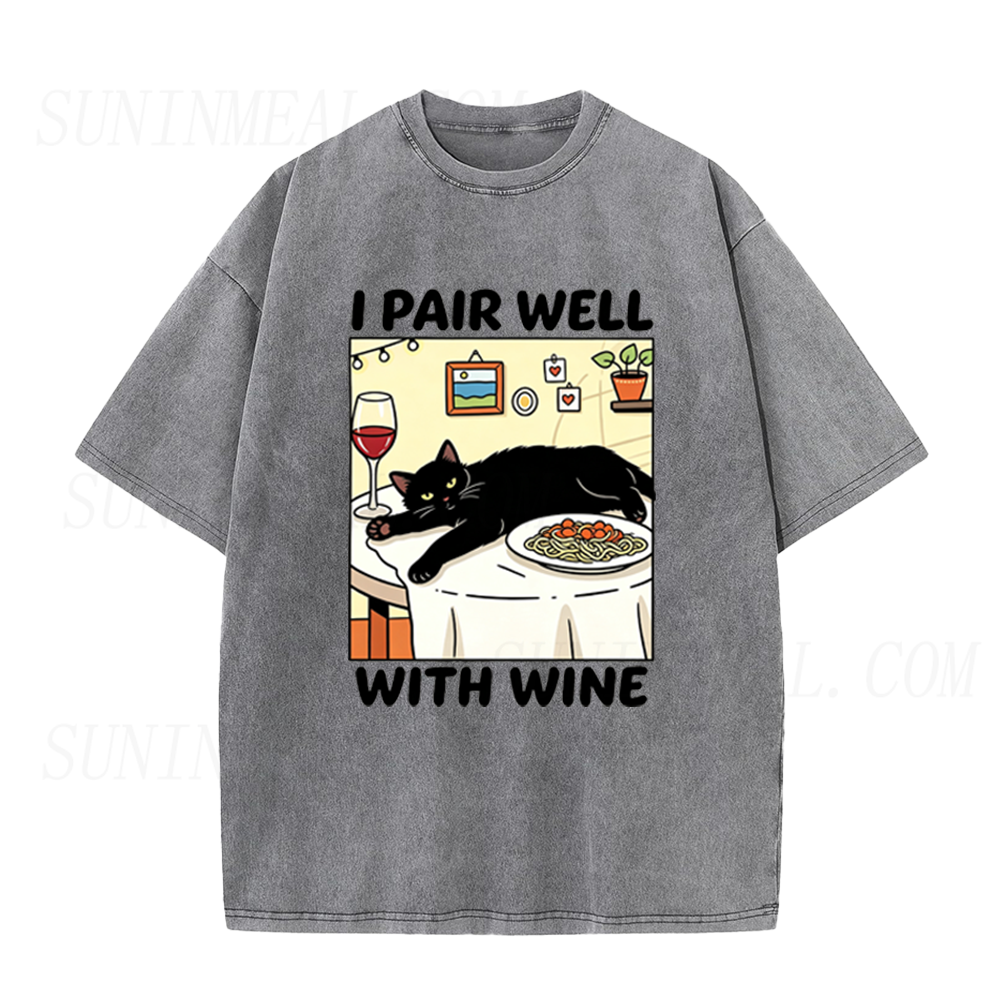 I Pair Well With Wine Black Cat Unisex Tee