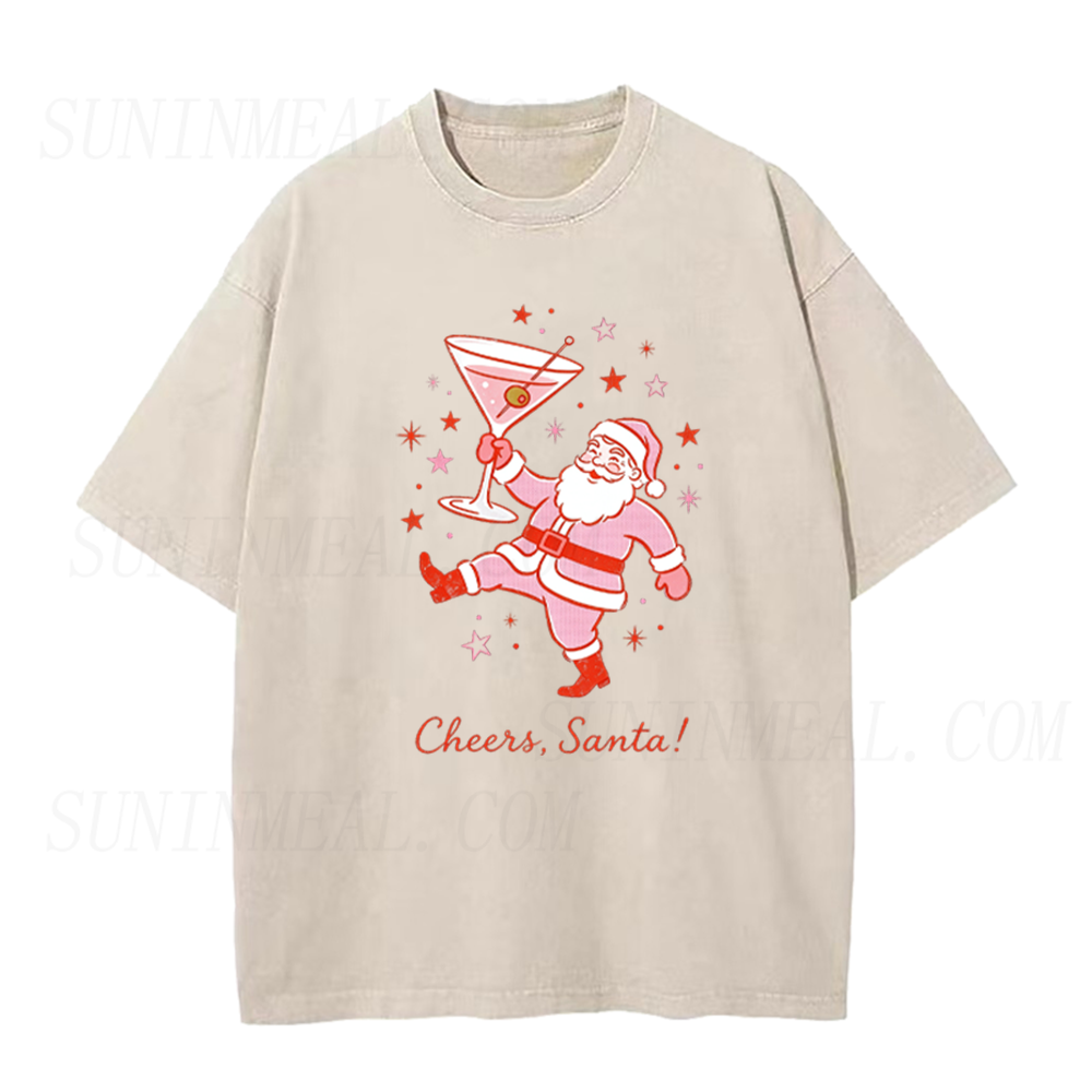 Funny Cheers Santa Cocktail Christmas Holiday Unisex Tee