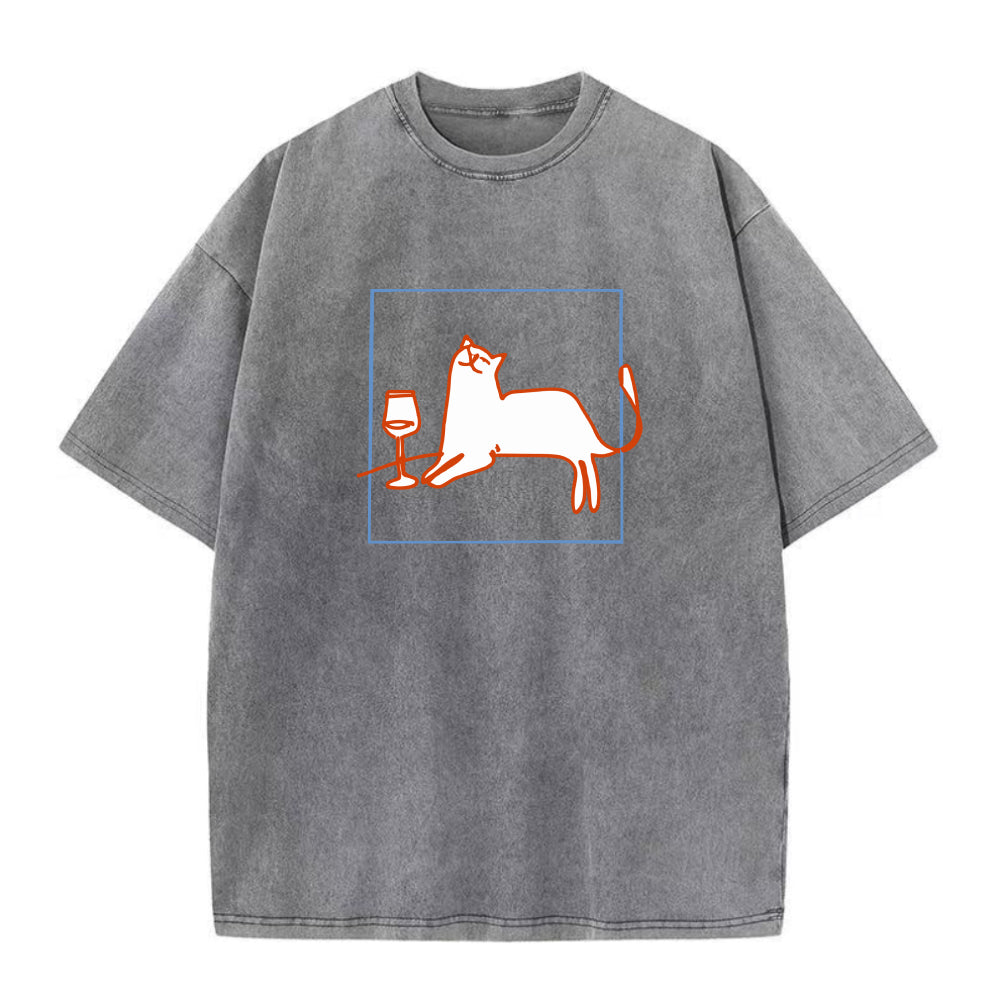 orange cat with wine unisex Tee