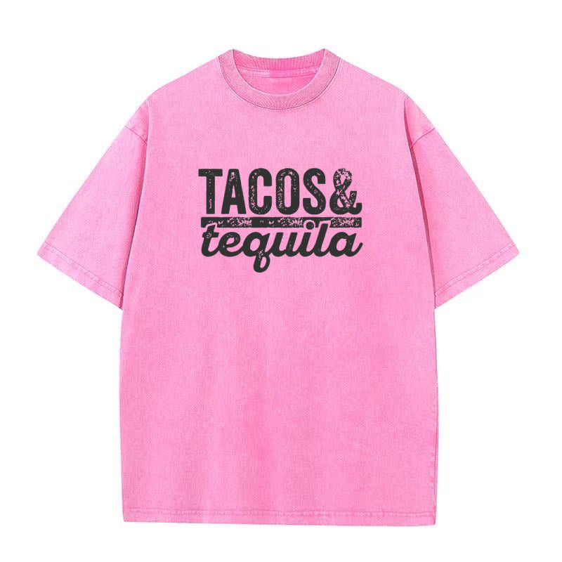 Oversized Pink t-shirt with 'Tacos & Tequila'