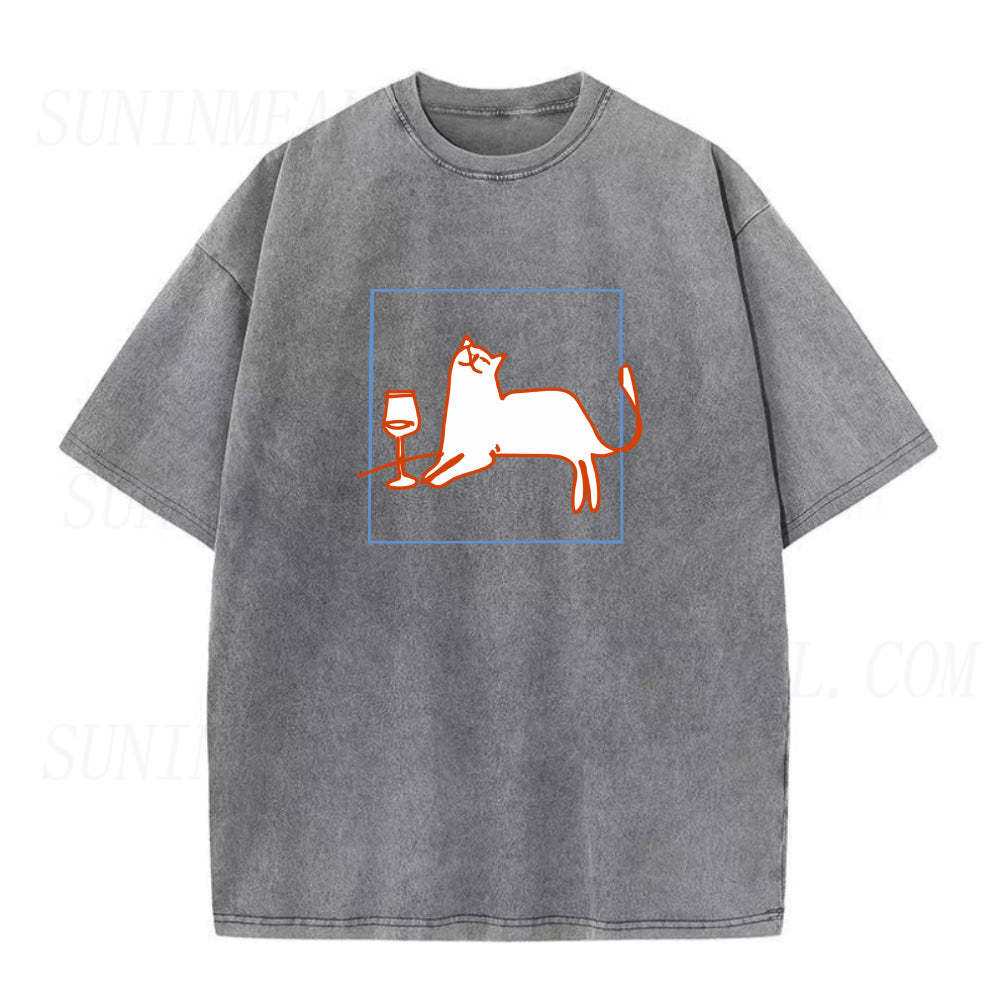 orange cat with wine unisex Tee