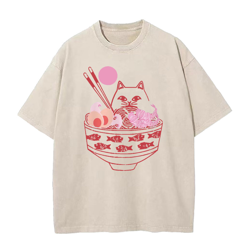 猫の麺ユニセックスTシャツ