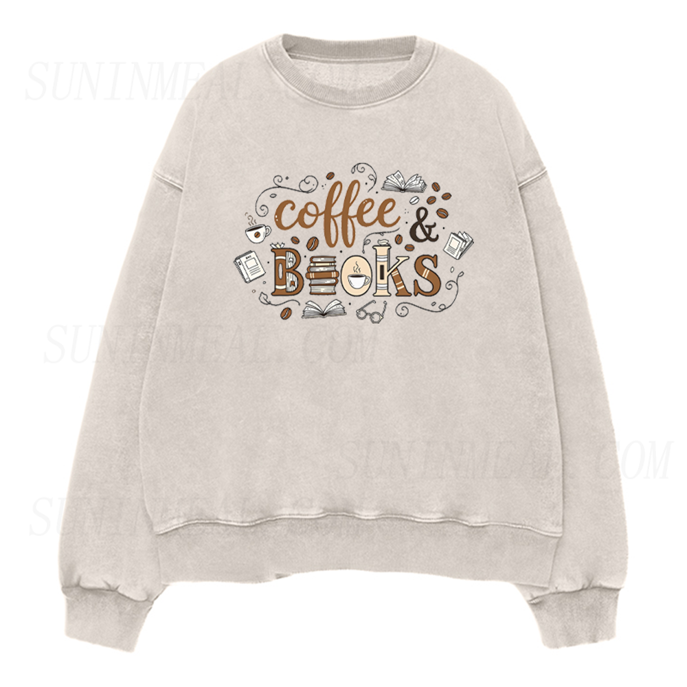 Retro Coffee And Book Doodle Art Unisex Crewneck Sweatshirt