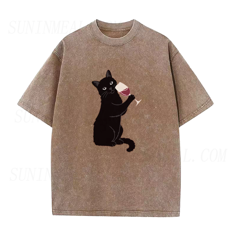 Cat Drinking Wine Unisex Tee