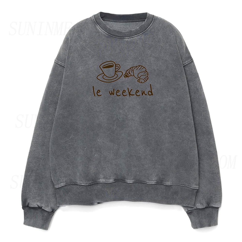 Le Weekend Coffee Croissant French Graphic Unisex Crewneck Sweatshirt