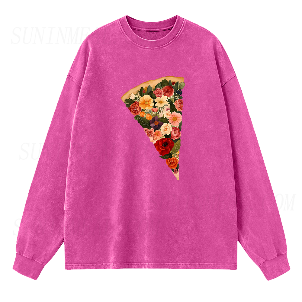 Flowers Pizza Long Sleeve Unisex Tee