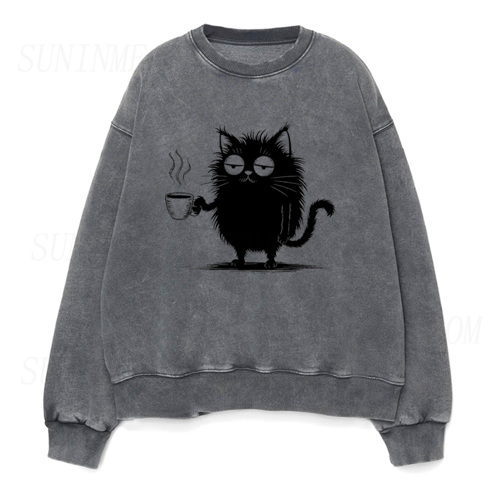 Sleepy Coffee Cat Unisex Crewneck Sweatshirt
