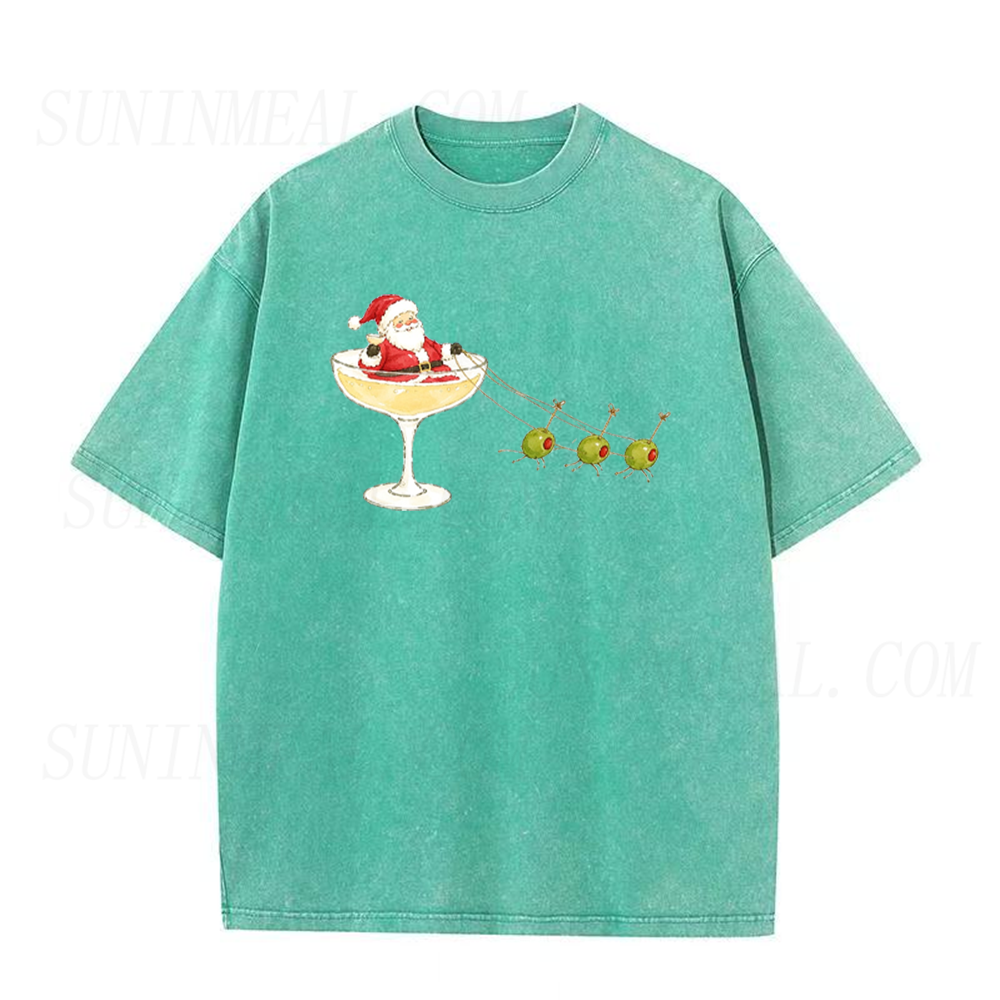 Christmas Party Santa Cocktail Olive Unisex Tee