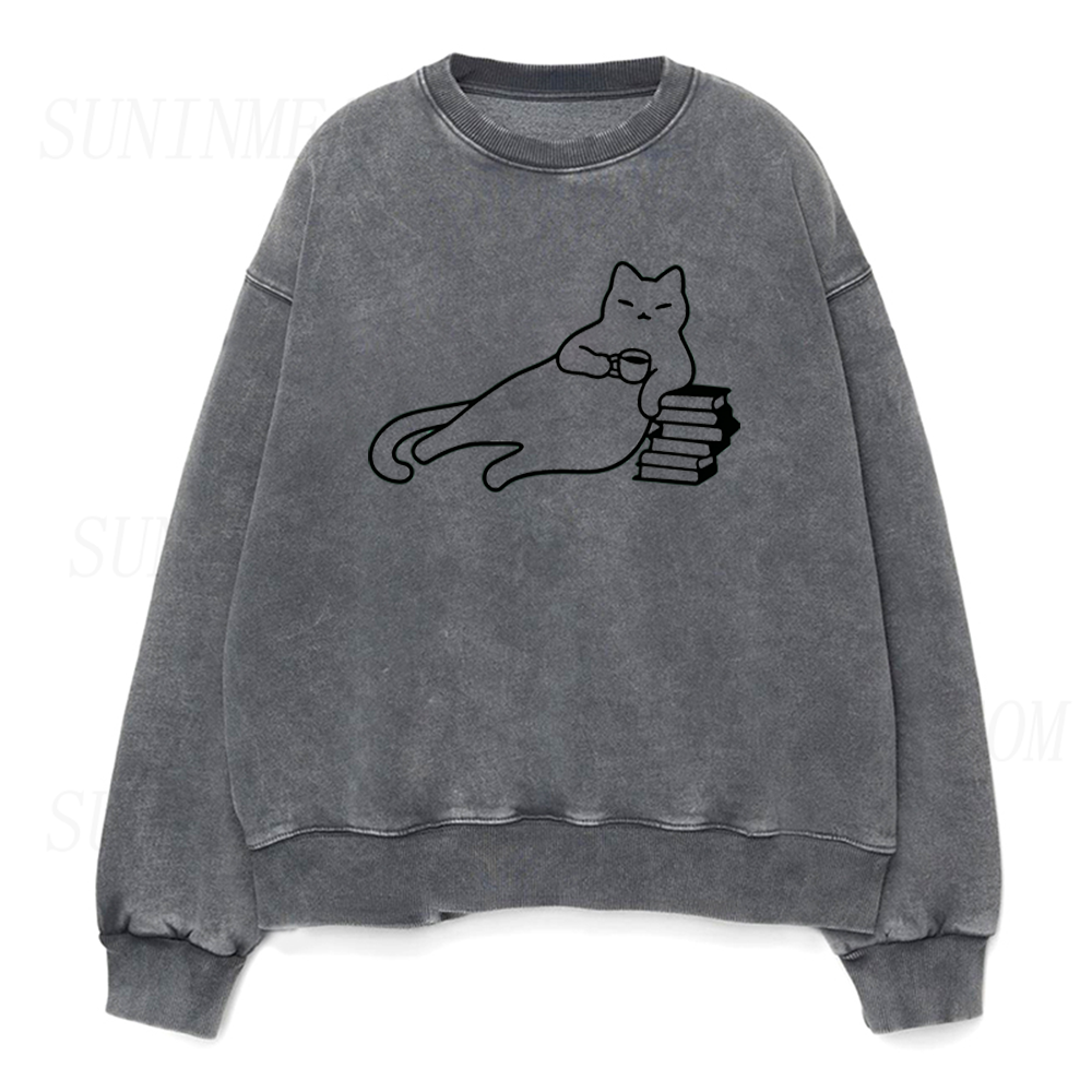 Cats Coffee and Books Unisex Crewneck Sweatshirt