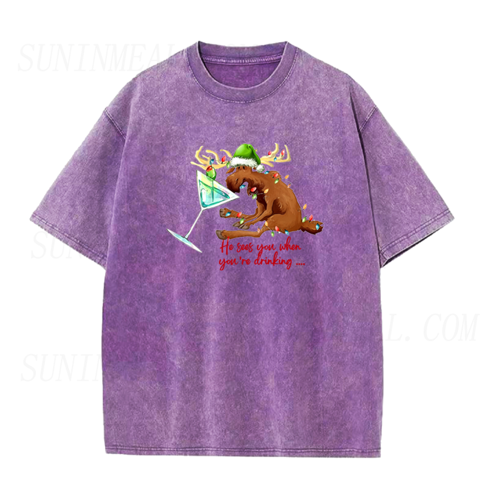 Funny Christmas Reindeer Drinking Unisex Tee