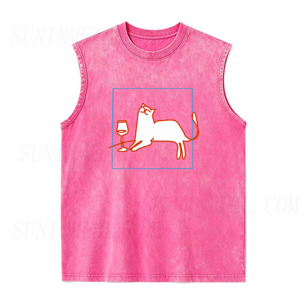 Orange Cat with Wine Unisex Tank Top
