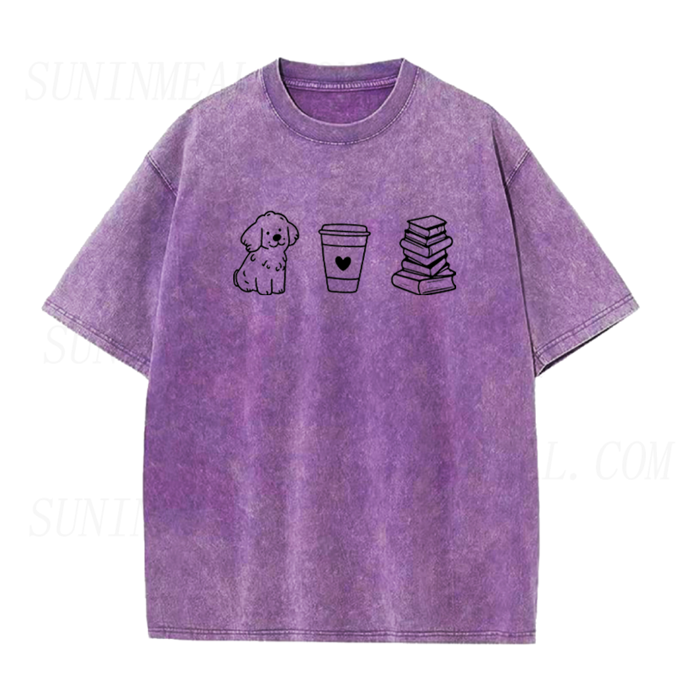 Cute Puppy Coffee Book Lover Graphic Unisex Tee