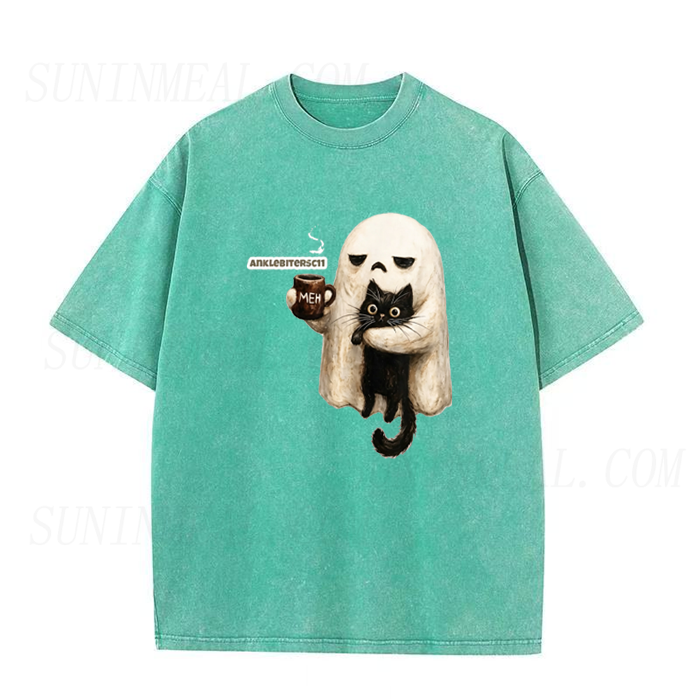 Ghost Black Cat Coffee Halloween Unisex Tee
