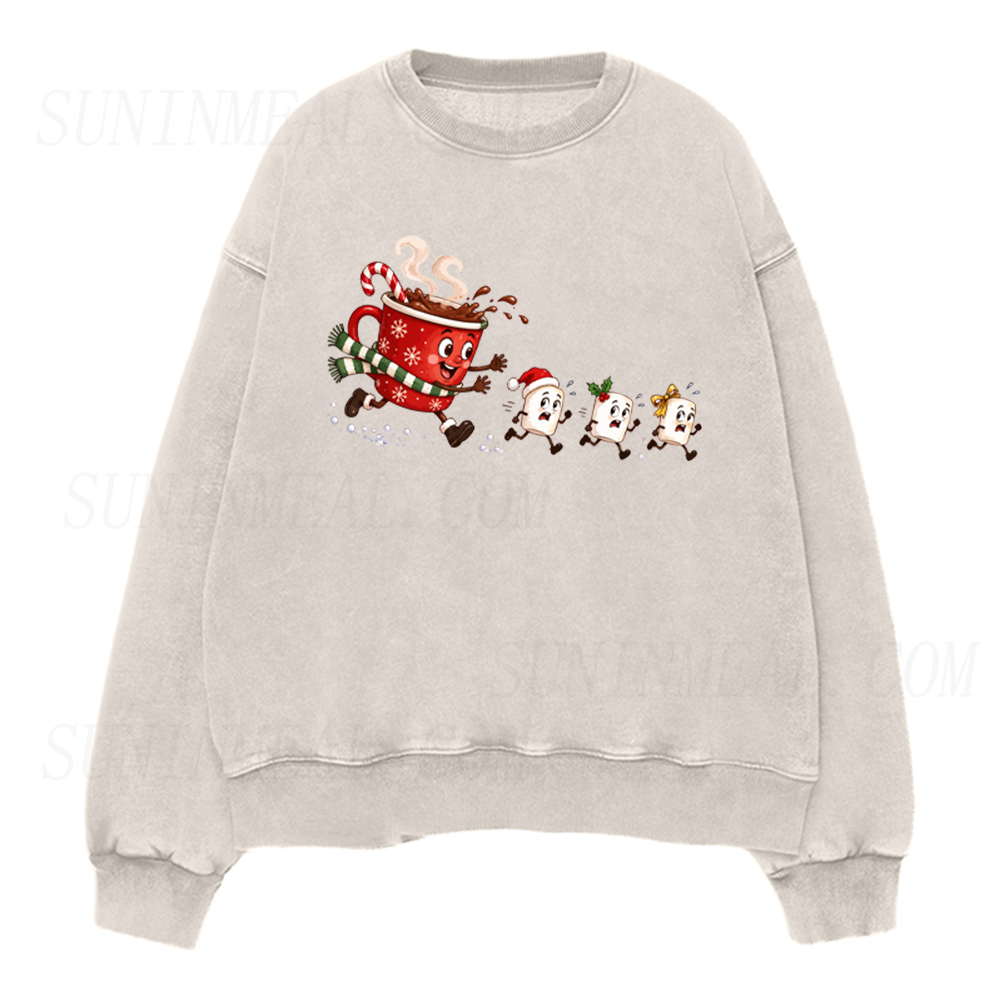 Funny Christmas Hot Cocoa Chasing Marshmallows Unisex Crewneck Sweatshirt