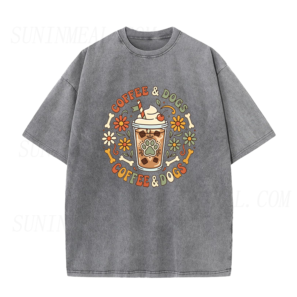 Retro Floral Coffee & Dogs Unisex Tee