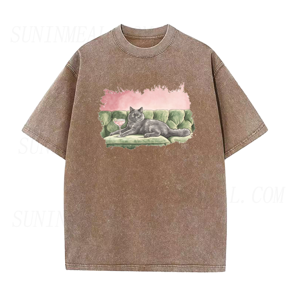 Retro Black Cat Martini Unisex Tee