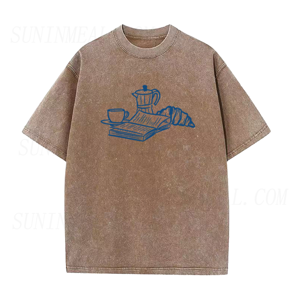 French Breakfast Coffee Book Croissant Unisex Tee