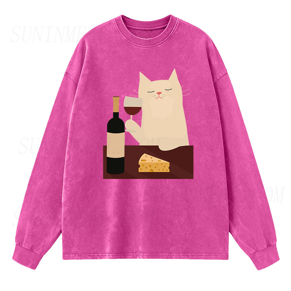 White Cat Wine Long Sleeve Unisex Tee