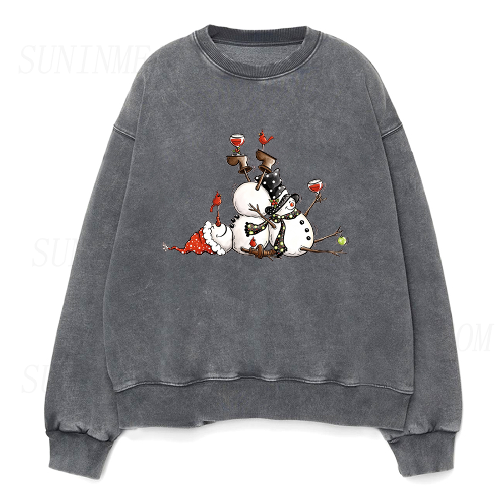 Funny Snowmen Drinking Wine Unisex Crewneck Sweatshirt