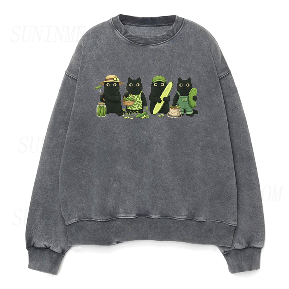 Funny Pickle Black Cats Unisex Crewneck Sweatshirt