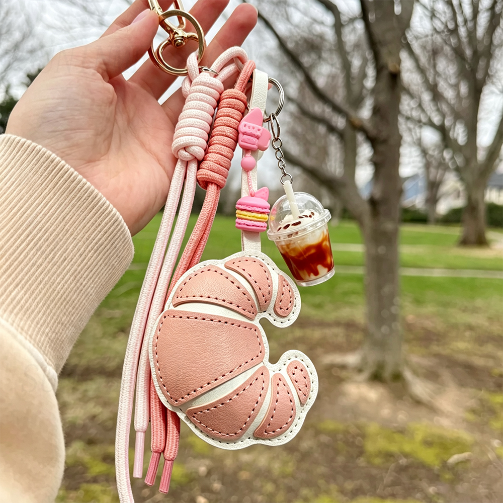 Croissant & Coffee Cup Bag Charm Keychain