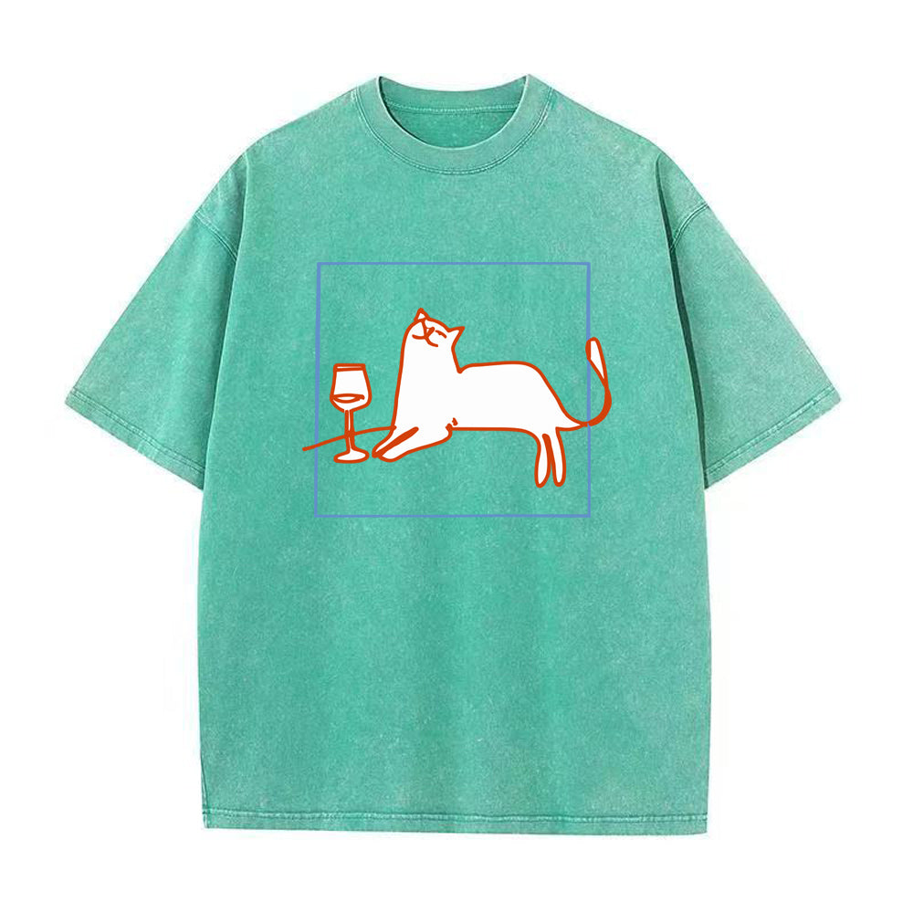 orange cat with wine unisex Tee