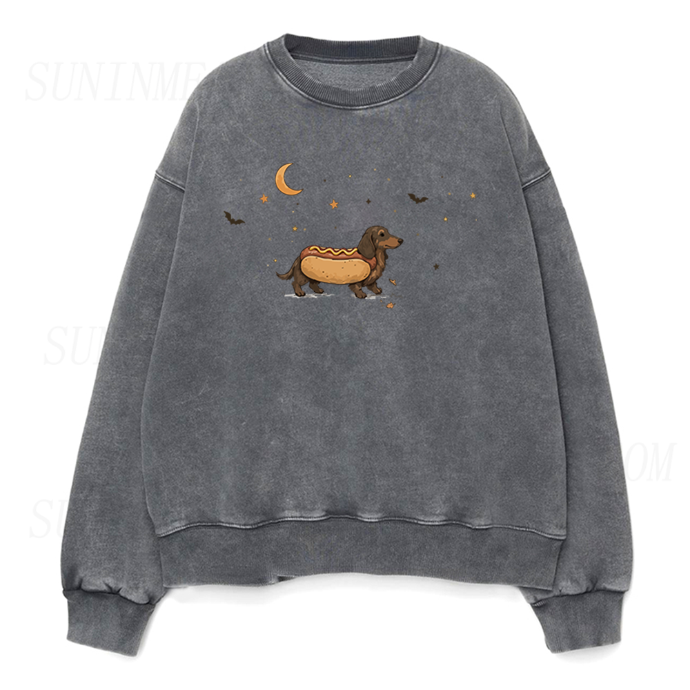 Hot Dog Dachshund Under Moon Unisex Crewneck Sweatshirt