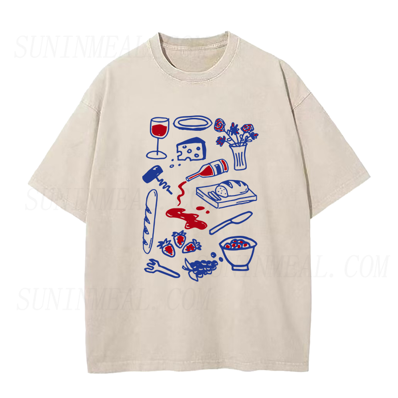 Wine Cheese Baguette and Fruits Unisex Tee