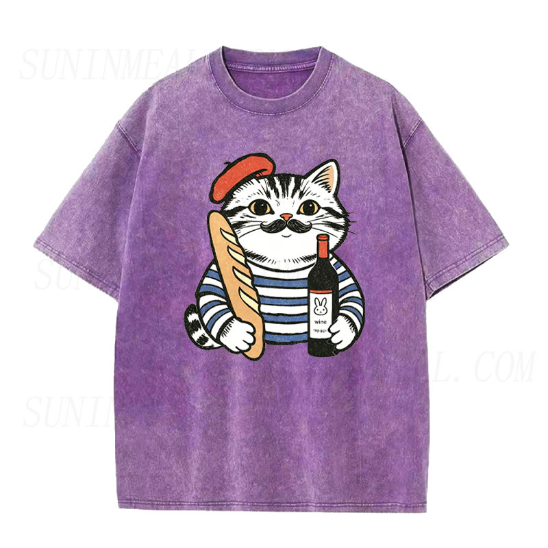 Cat with Baguette & Wine Unisex Tee