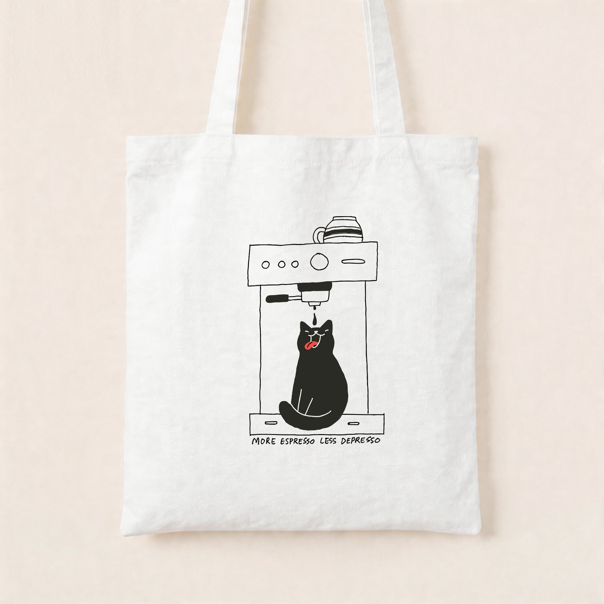 Cat Coffee More Espresso Less Depresso Canvas Tote Bag