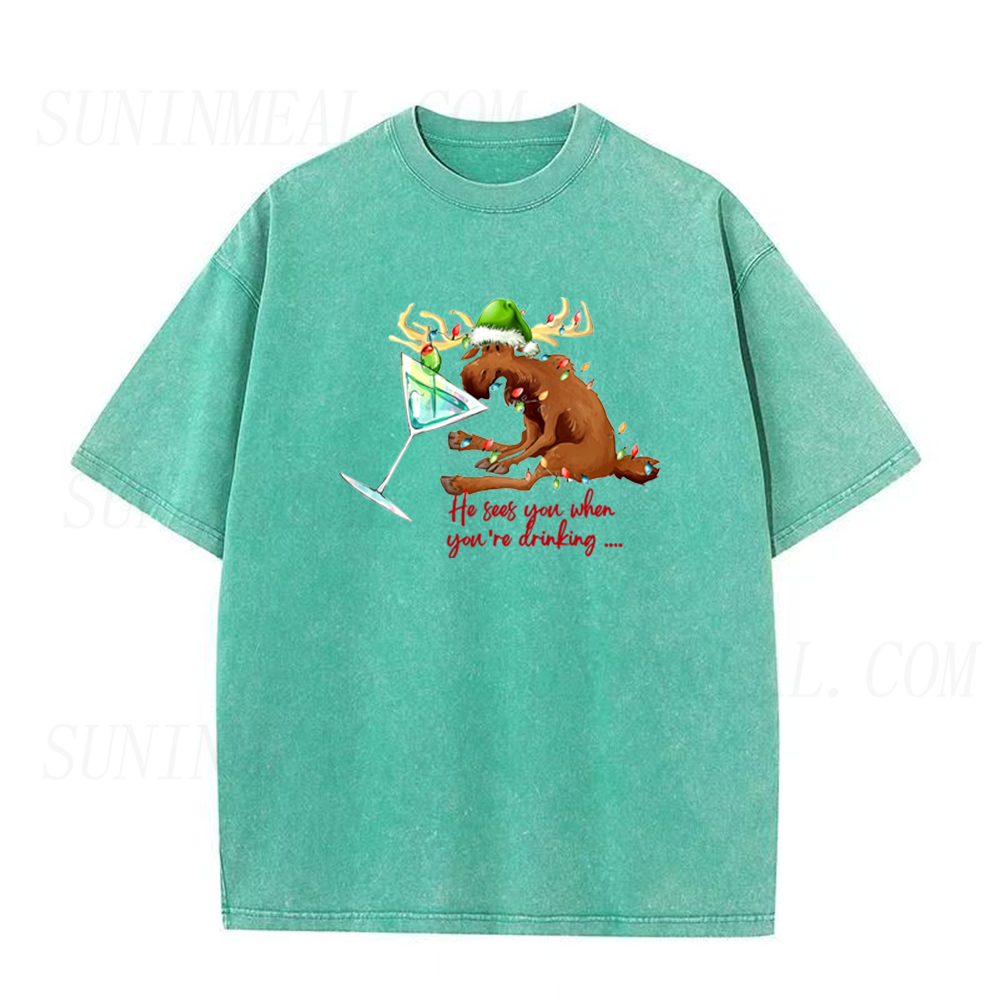 Funny Christmas Reindeer Drinking Unisex Tee