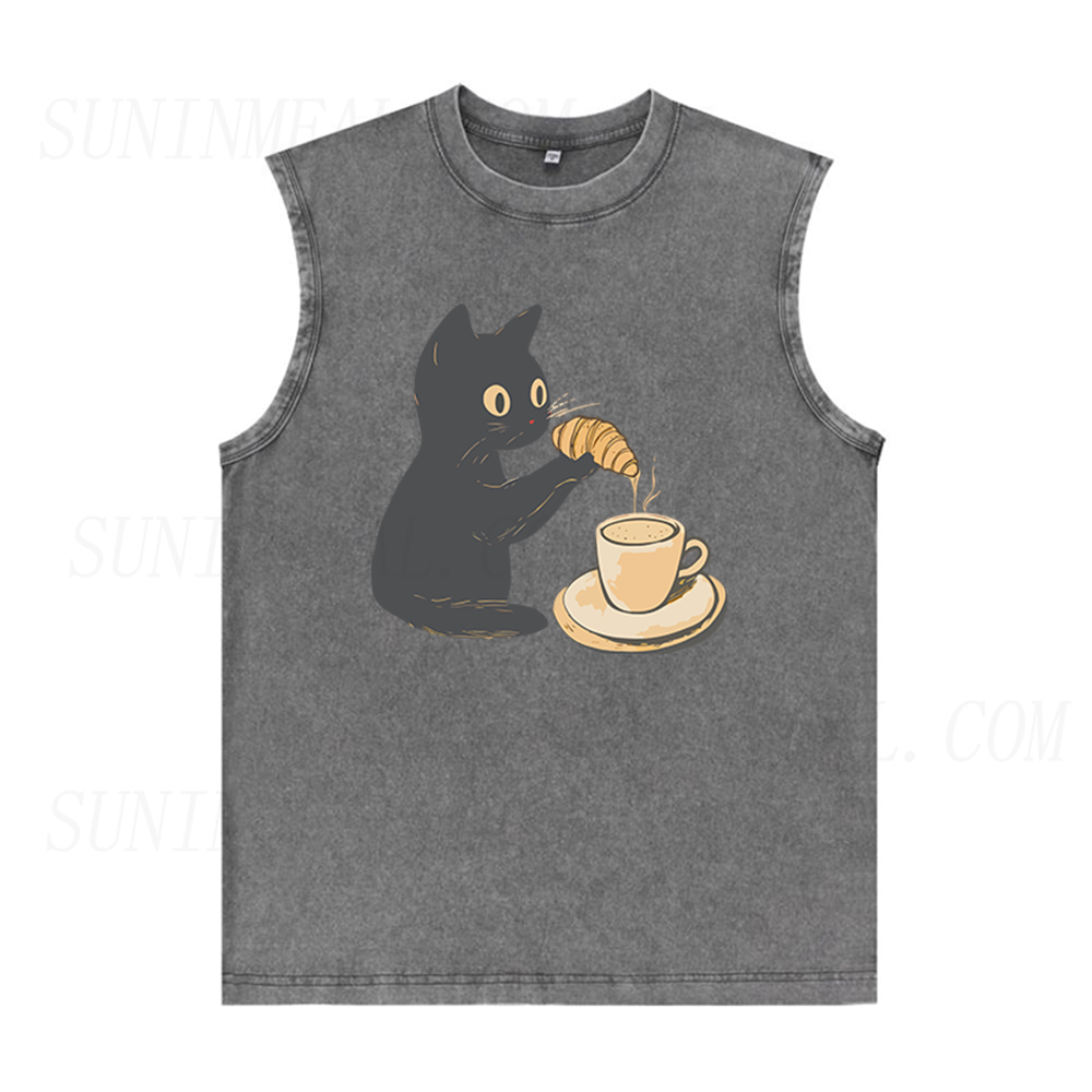 Cat Dipping Croissant in Coffee Unisex Tank Top
