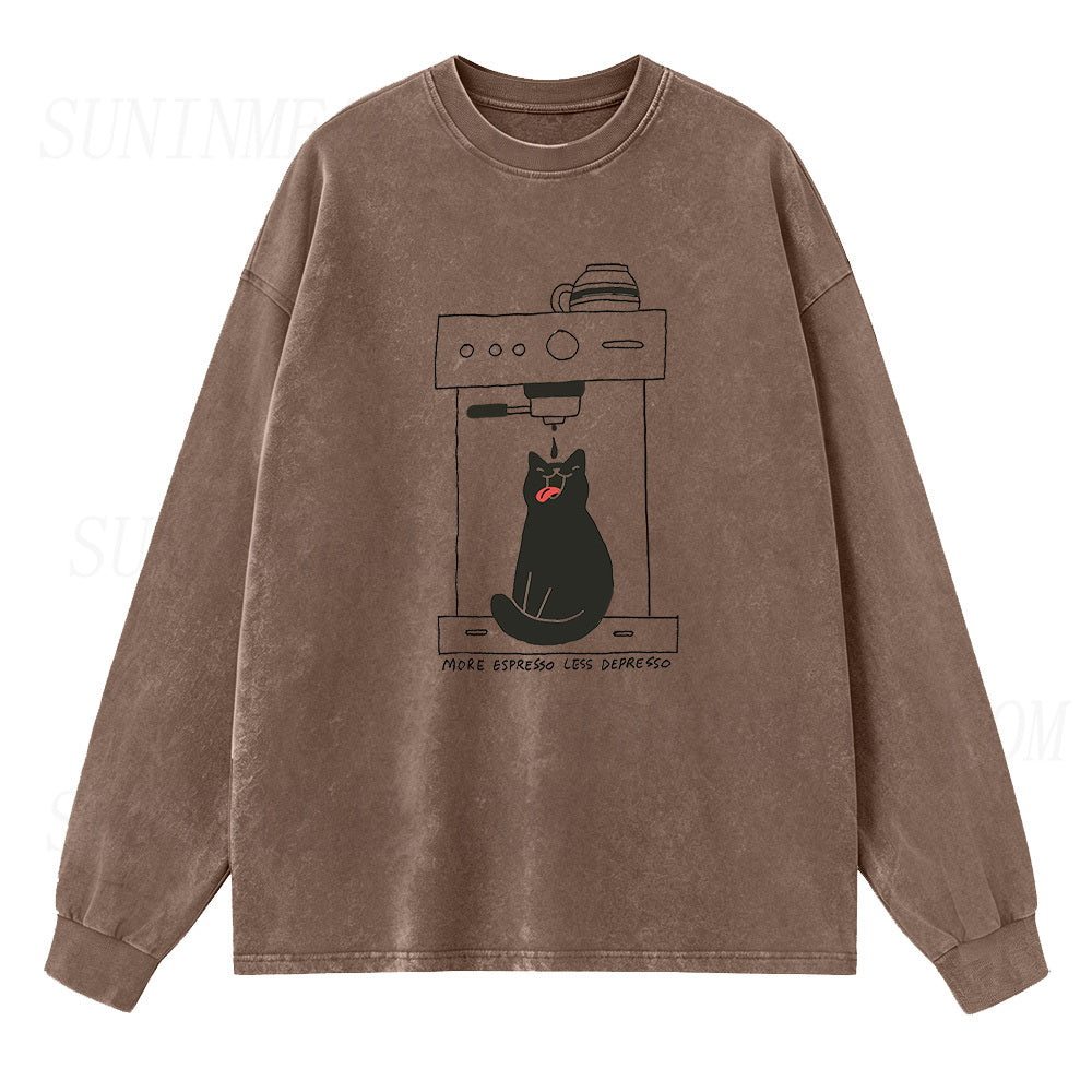 Cat Coffee More Espresso Less Depresso Sleeve Unisex Tee